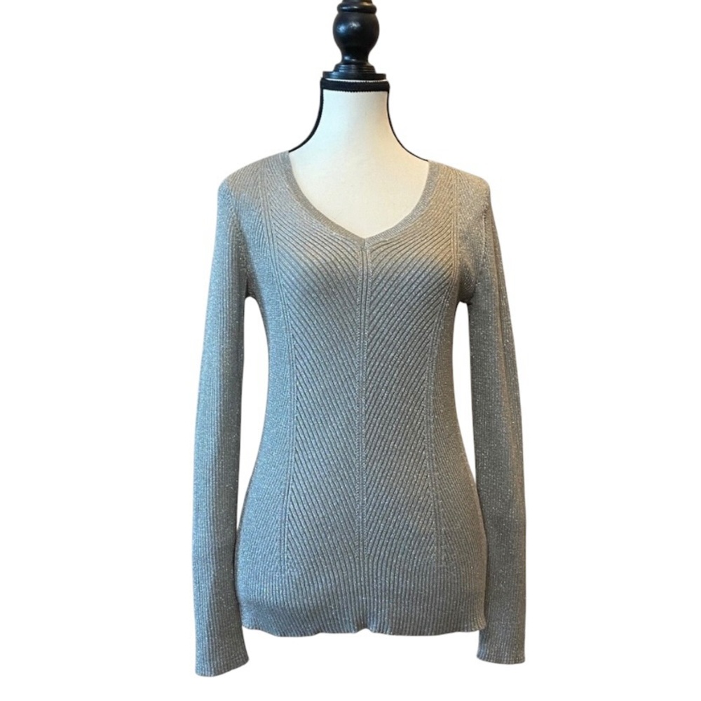Lauren Ralph Lauren metallic knit top V-neck Size S EUC 70% cotton blend